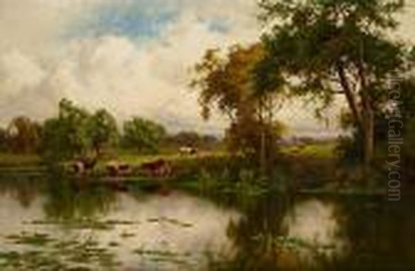 On The River Stort, Harlow Oil Painting by Henry Hillier Parker