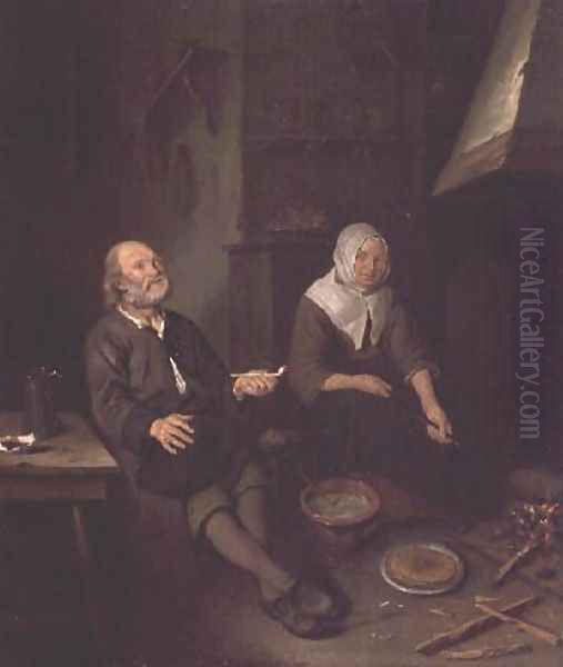 Elderly Couple in their Kitchen Oil Painting by Pieter Gerritsz. van Roestraten