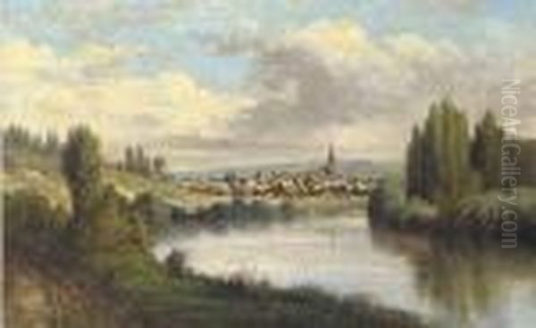 A View Down The River Oil Painting by Henry Hillier Parker