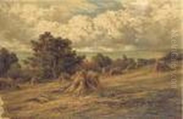 Harvesting On The Sussex Coast, Near Bournemouth Oil Painting by Henry Hillier Parker