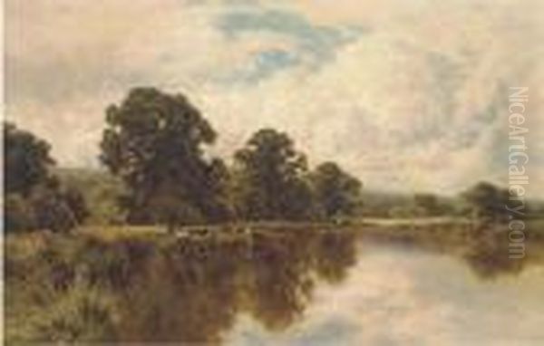 Sleeping Waters On The Thames, Near Pangbourne Oil Painting by Henry Hillier Parker