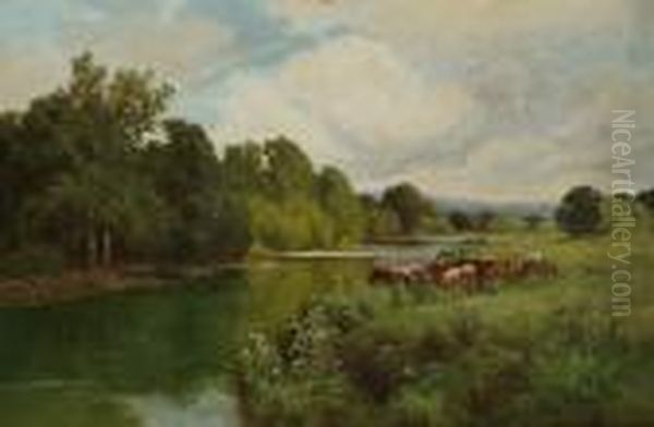 Cattle In A Water Meadow Oil Painting by Henry Hillier Parker