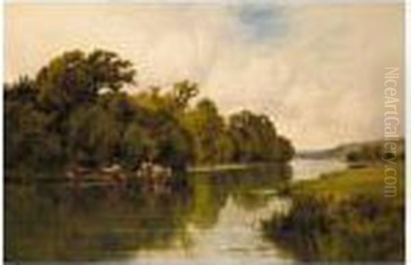 On The River Stort At Harlow, Essex Oil Painting by Henry Hillier Parker