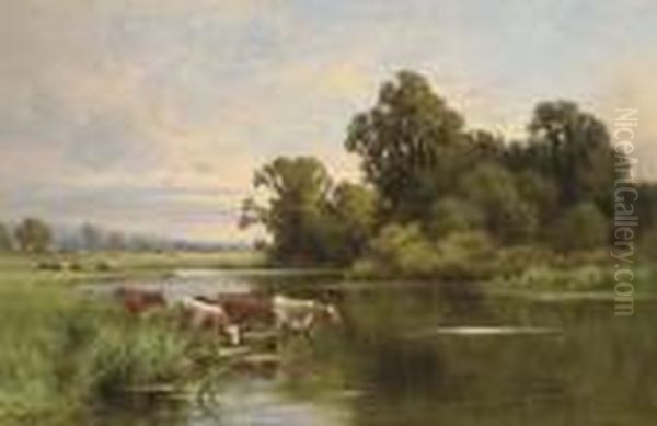 Evening On The Banks Of The Ouse Oil Painting by Henry Hillier Parker