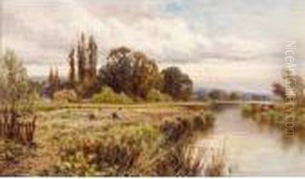 Haymaking By The Thames Oil Painting by Henry Hillier Parker