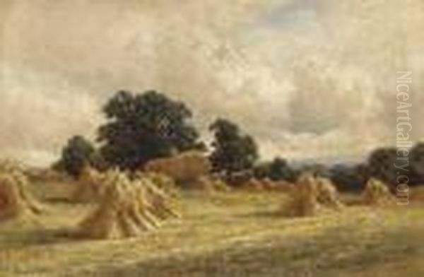 Haystacks In A Summer Landscape Oil Painting by Henry Hillier Parker