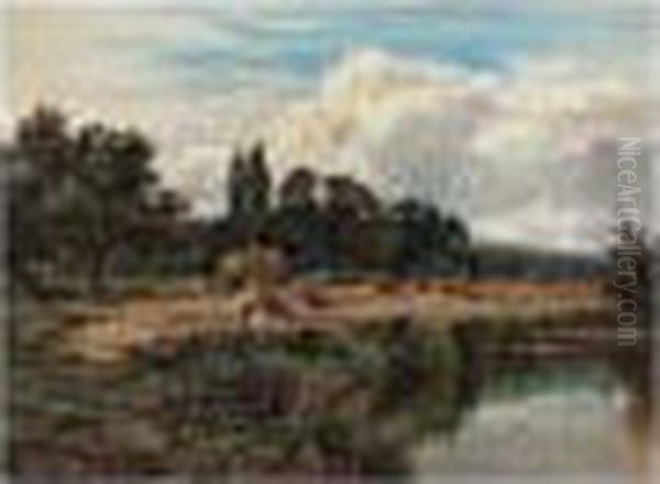 Harvesting On The Banks Of The Thames, Near Marlow Oil Painting by Henry Hillier Parker