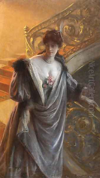 Lady on a Staircase Oil Painting by Paul Edouard Rosset-Granger