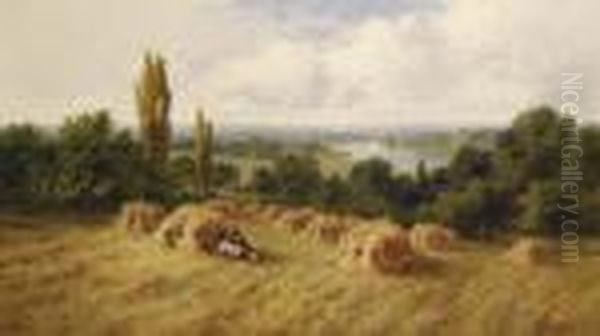 A Corn Field, Chertsey-on-thames, Surrey Oil Painting by Henry Hillier Parker