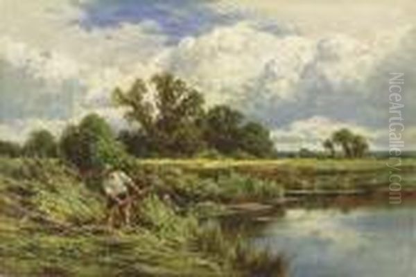 The River Lea, Near Broxbourne, Hertfordshire Oil Painting by Henry Hillier Parker