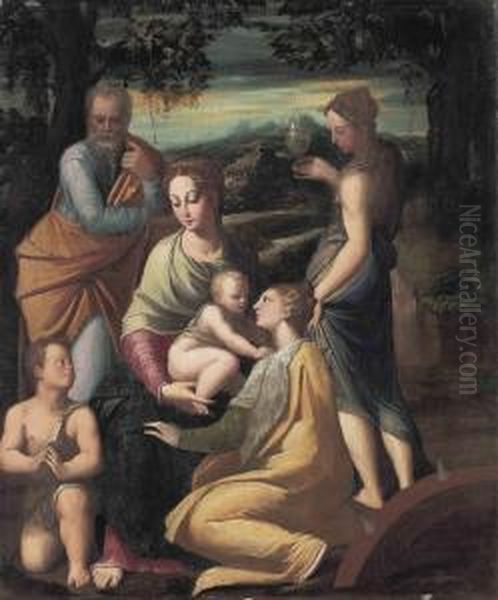 The Holy Family With The Infant 
Saint John The Baptist, Saintsmargaret And Mary Magdalene Oil Painting by Girolamo Francesco Maria Mazzola (Parmigianino)