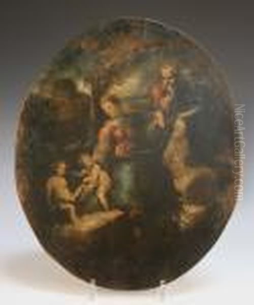 Oval Landscape With The Holy Family Oil Painting by Girolamo Francesco Maria Mazzola (Parmigianino)