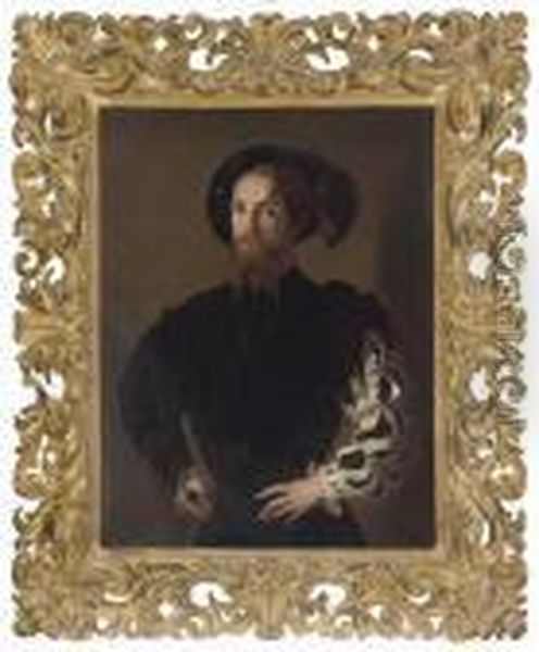 Portrait Of A Gentleman, Three-quarter-length, In A Doublet, A Sword In His Right Hand Oil Painting by Girolamo Francesco Maria Mazzola (Parmigianino)