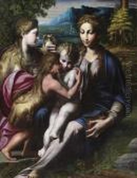 Madonna And Child, With John And Mary Magdalene. Oil Painting by Girolamo Francesco Maria Mazzola (Parmigianino)