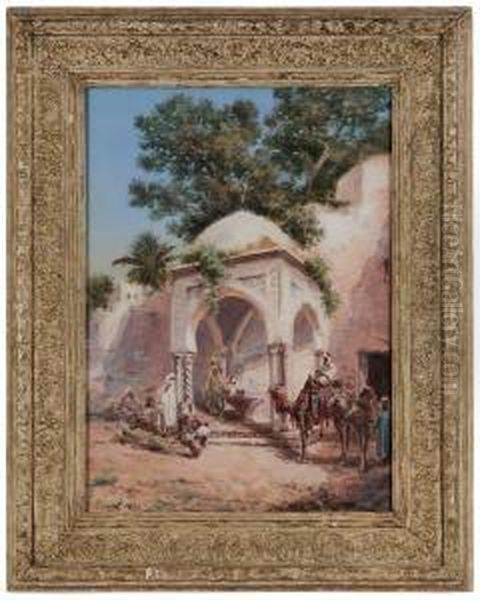 Caravan Of Arabs At A Well Oil Painting by Paul Pascal