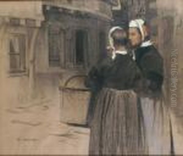 Bretonnes Conversant Dans La Rue Oil Painting by Paul Pascal