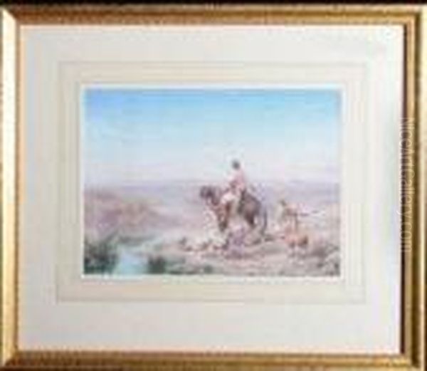 An Arab Horseman And A Shepherd On A Ridge Overlooking Thedessert Oil Painting by Paul Pascal