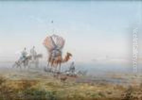 Arab Caravan With Sheep Oil Painting by Paul Pascal