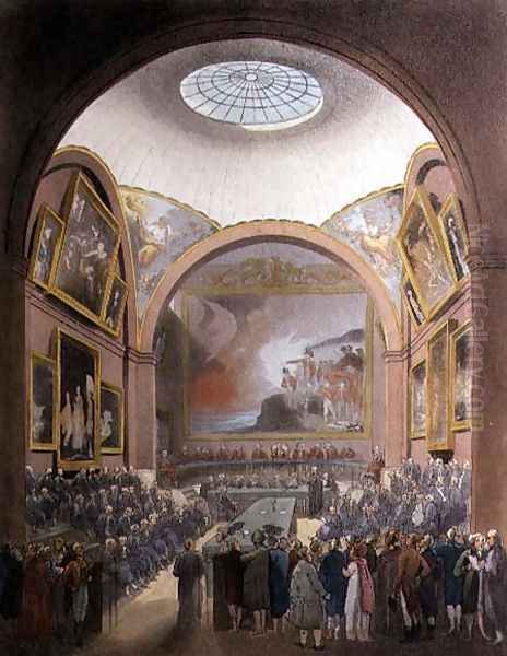 The Common Council Chamber, Guildhall, from The Microcosm of London, engraved by J. Black fl.1791-1831 pub. by Rudolph Ackermann 1764-1834 1808 Oil Painting by T. Rowlandson & A.C. Pugin