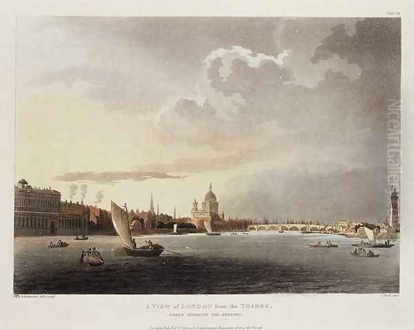 A View of London from the Thames, 1809 Oil Painting by T. Rowlandson & A.C. Pugin