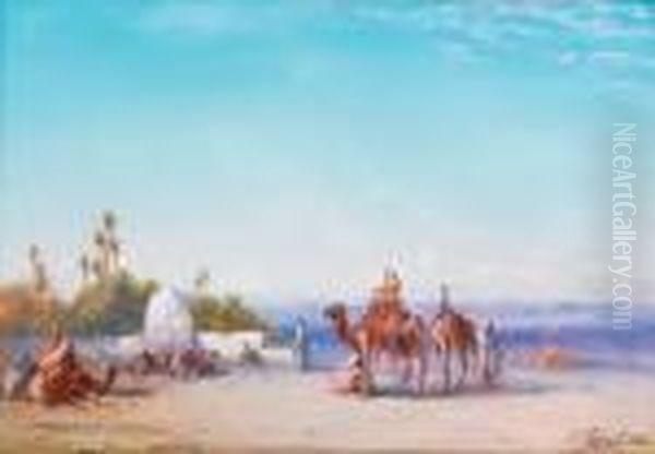 Repos D'une Caravane Dans Un Oasis Oil Painting by Paul Pascal