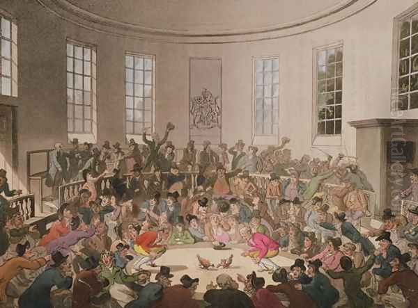 Royal Cock Pit, 1808, engraved by John Bluck Oil Painting by T. Rowlandson & A.C. Pugin