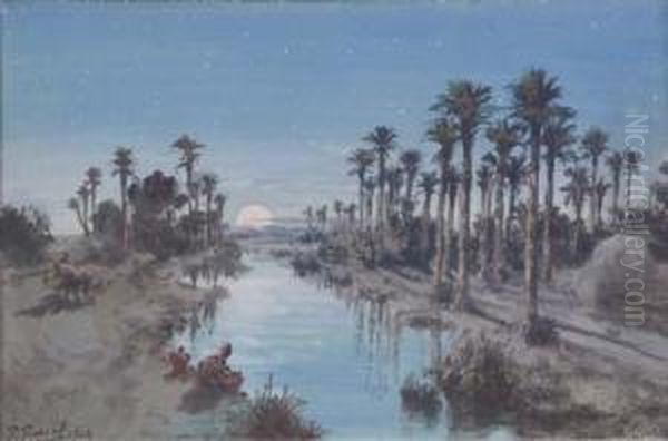 An Oasis At Night Oil Painting by Paul Pascal