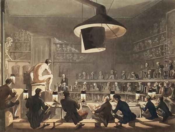 Drawing from Life at the Royal Academy, engraved by Richard Banks Harraden 1778-1862 Oil Painting by T. Rowlandson & A.C. Pugin