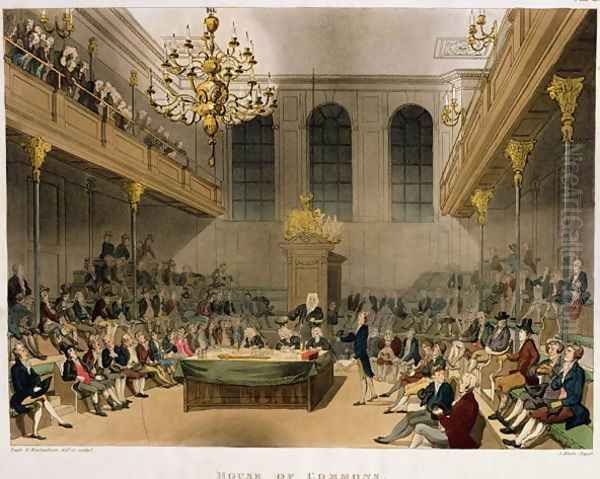 House of Commons Interior before the fire of 1834, from Ackermanns Microcosm of London Oil Painting by T. Rowlandson & A.C. Pugin