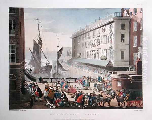 Billingsgate Market, London, published 1st March 1808 Oil Painting by T. Rowlandson & A.C. Pugin