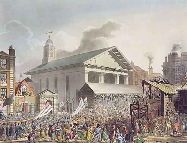 Covent Garden Market, Westminster Election, 1803 from Ackermanns Repository of Arts Oil Painting by T. Rowlandson & A.C. Pugin