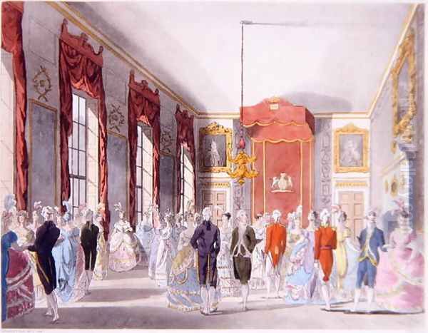 Drawing Room, St. Jamess, engraved by John Bluck fl.1791-1819 published by Ackermanns Repository of Arts, 1809 Oil Painting by T. Rowlandson & A.C. Pugin