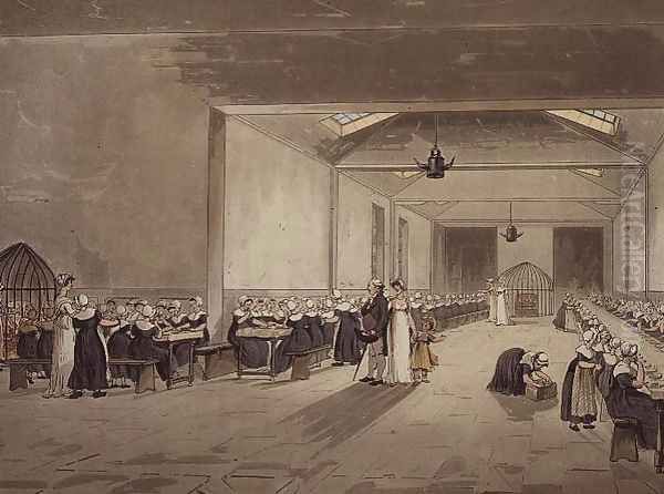 Dining Hall, Asylum, from Ackermanns Microcosm of London Oil Painting by T. Rowlandson & A.C. Pugin