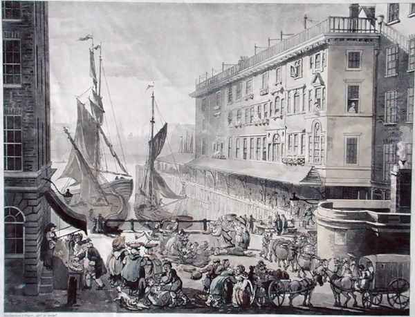 Billingsgate Market, engraved by J. Bluck fl.1791-1819 Oil Painting by T. Rowlandson & A.C. Pugin