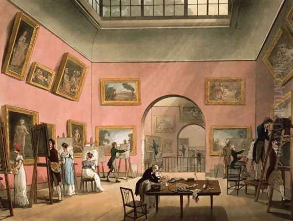 British Institution, Pall Mall, from Ackermanns Microcosm of London Oil Painting by T. Rowlandson & A.C. Pugin