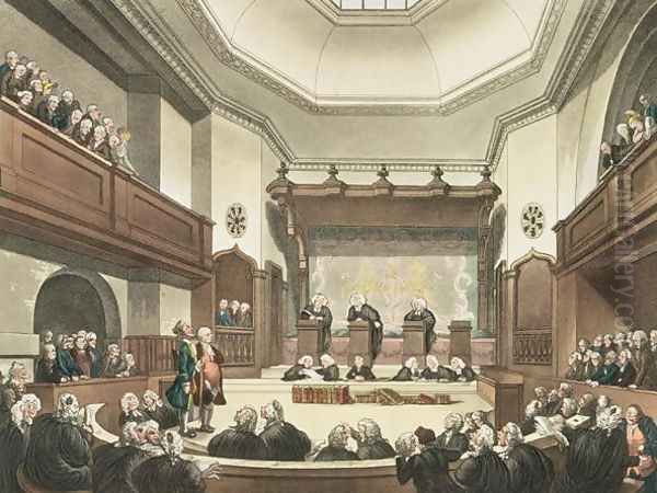 Court of Common Pleas, Westminster Hall, from The Microcosm of London, engraved by J. C. Stadler fl.1780-1812, pub. by R. Ackermann 1764-1834 1808 Oil Painting by T. Rowlandson & A.C. Pugin