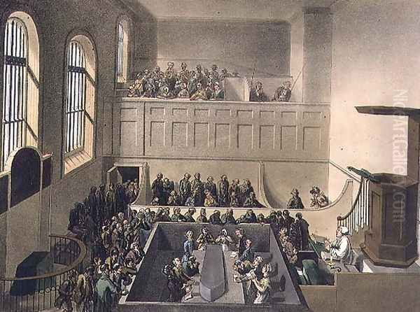 Newgate Chapel, engraved by Joseph Constantine Stadler fl.1780-1812 pub. by R. Ackermann, 1809 Oil Painting by T. Rowlandson & A.C. Pugin