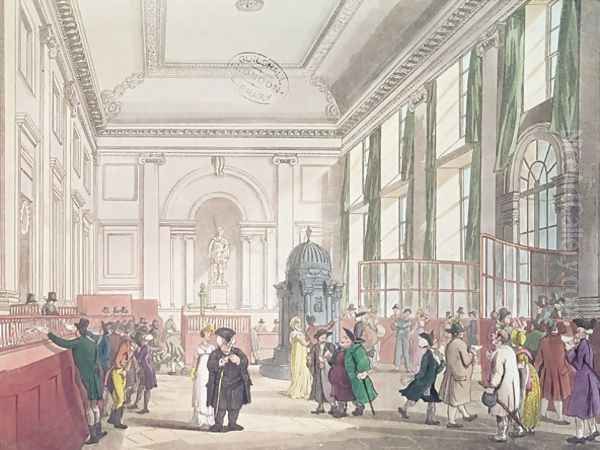 Bank of England, Great Hall, from Ackermanns Microcosm of London Oil Painting by T. Rowlandson & A.C. Pugin