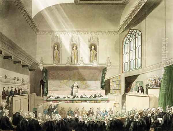 Court of Kings Bench, Westminster Hall, from The Microcosm of London, engraved by J. Black fl.1791-1831, pub. by R. Ackermann 1764-1834 1808 Oil Painting by T. Rowlandson & A.C. Pugin