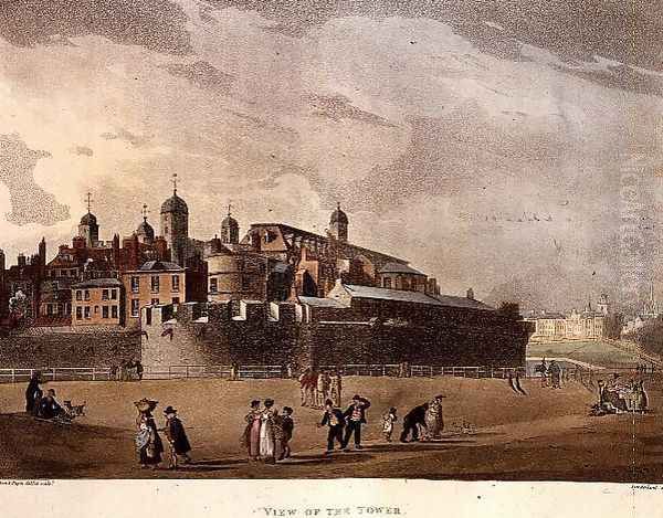 View of the Tower, from Ackermanns Microcosm of London, Volume III, Pub. 1809 Oil Painting by T. Rowlandson & A.C. Pugin