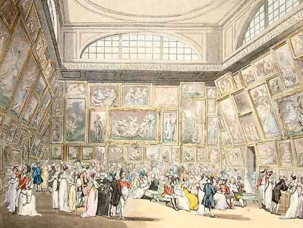 Exhibition Room, Somerset House, from Ackermanns Microcosm of London, 1808 Oil Painting by T. Rowlandson & A.C. Pugin