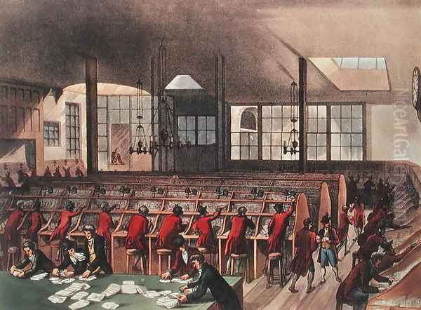 The Post Office, from Ackermanns Microcosm of London, Volume II, Pub. 1809 Oil Painting by T. Rowlandson & A.C. Pugin