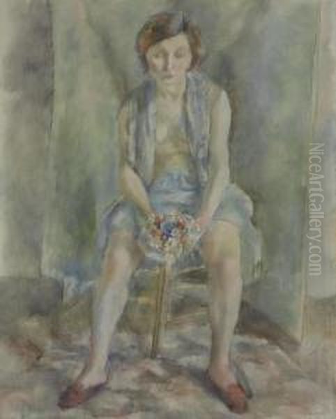 Femme Au Bouquet Oil Painting by Jules Pascin