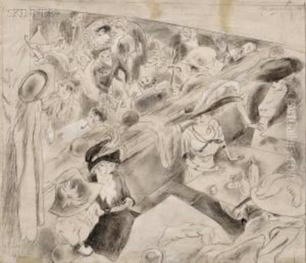 Dans Le Cafe Oil Painting by Jules Pascin