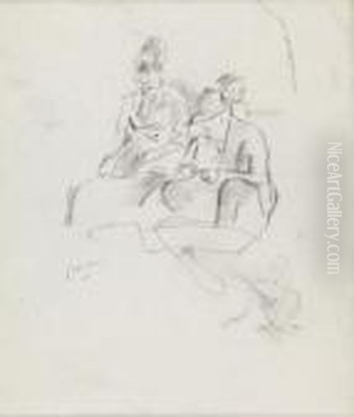 Couple Assis Oil Painting by Jules Pascin