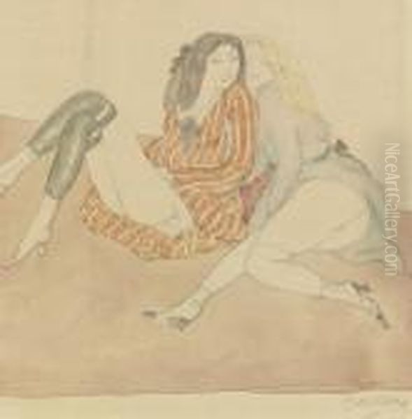 Deux Jeunes Filles Par Terre Oil Painting by Jules Pascin