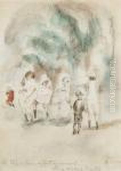 Enfants Jouant Dans Un Parc Oil Painting by Jules Pascin