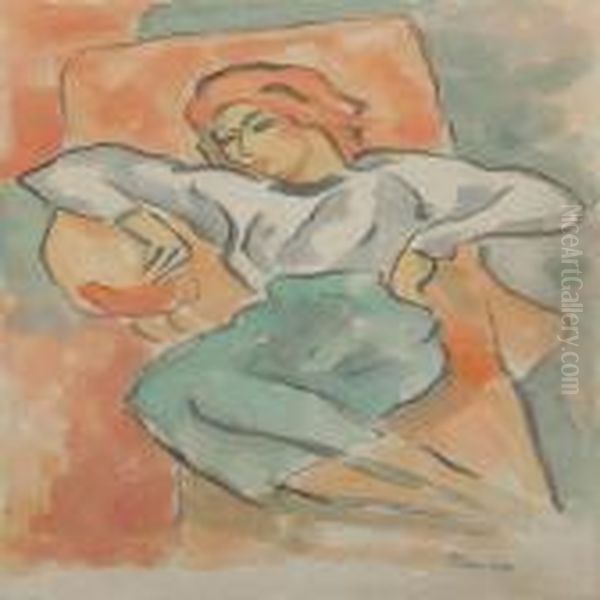 Woman On Chaise Longue Oil Painting by Jules Pascin