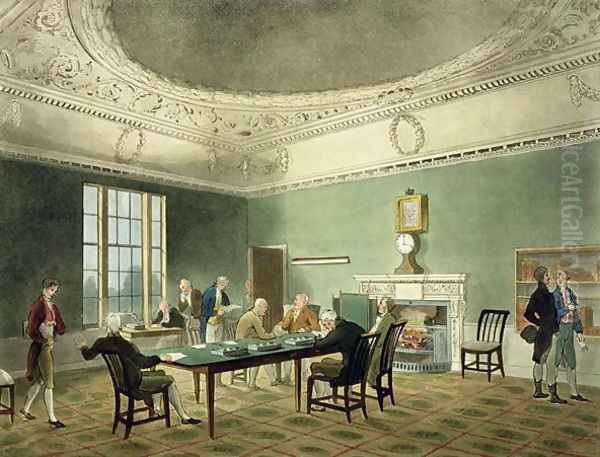 Board of Trade, from Ackermanns Microcosm of London, engraved by Thomas Sunderland fl.1798, 1809 Oil Painting by T. Rowlandson & A.C. Pugin