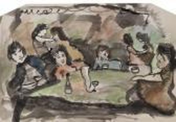 Merry Company Oil Painting by Jules Pascin